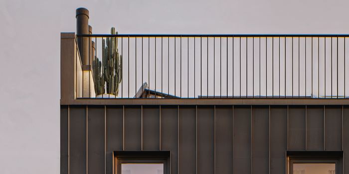 Englert standing seam bronze panel cladding at penthouse