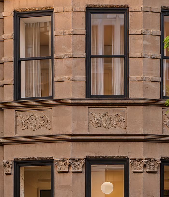 Le Page wood window frames on front facade