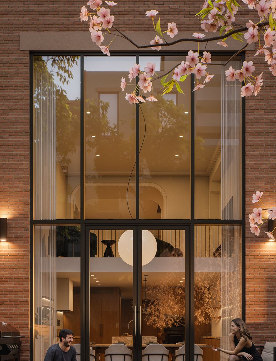 Double-height Loewen curtain wall at the rear facade