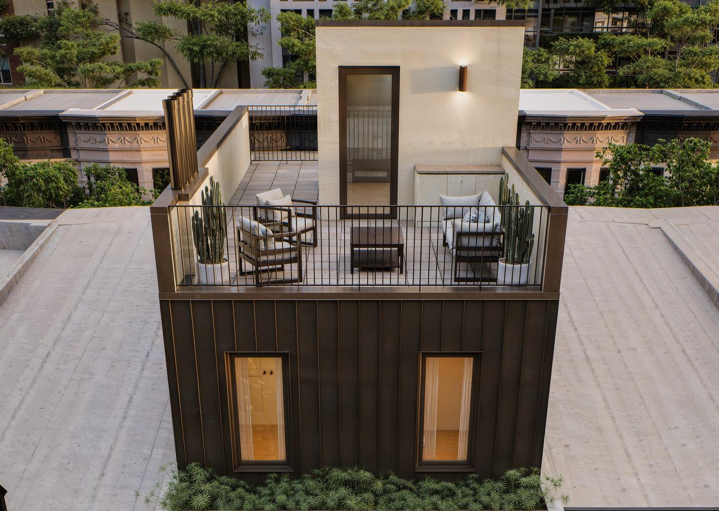 Full rear elevation with roof deck at top