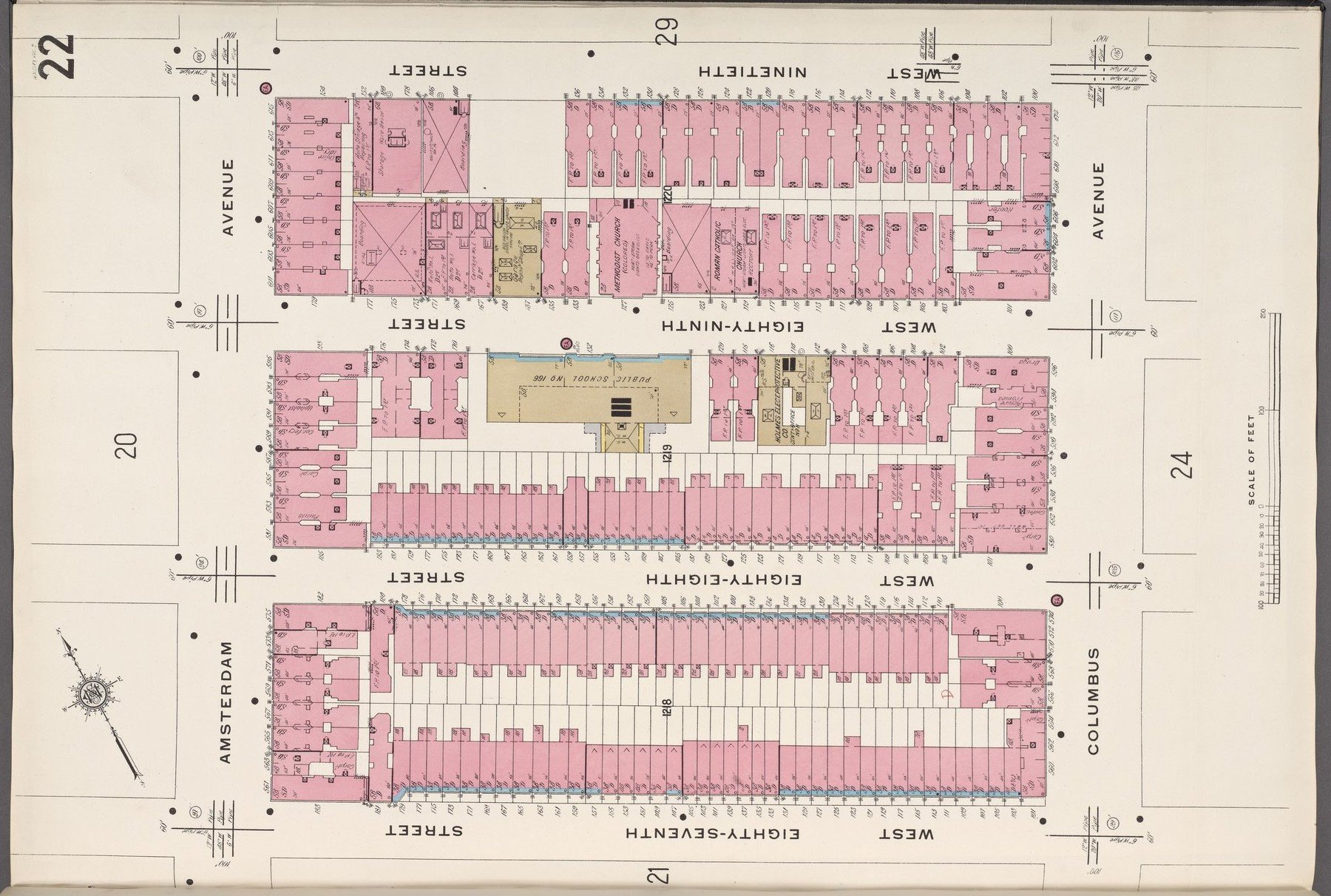 1912 Sanborn fire insurance map of the West 88th Street block
